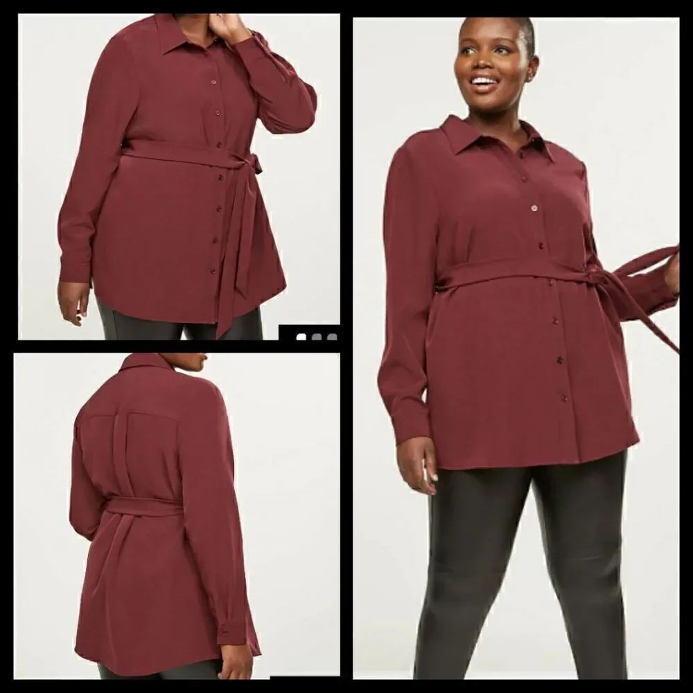 NWT 26 Lane Bryant Tie-waist Tunic Blouse Buttonup